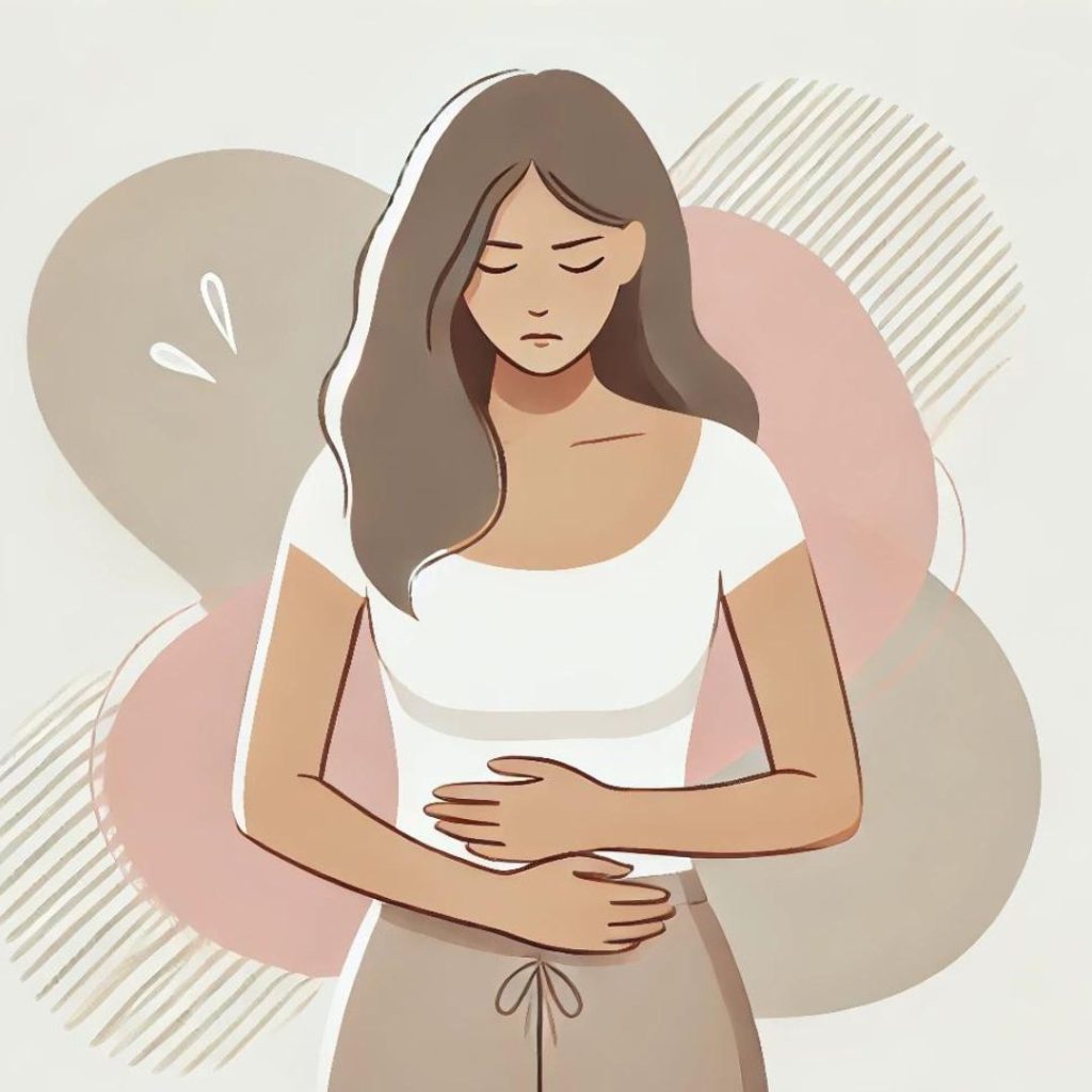 Illustration of woman holding her stomach