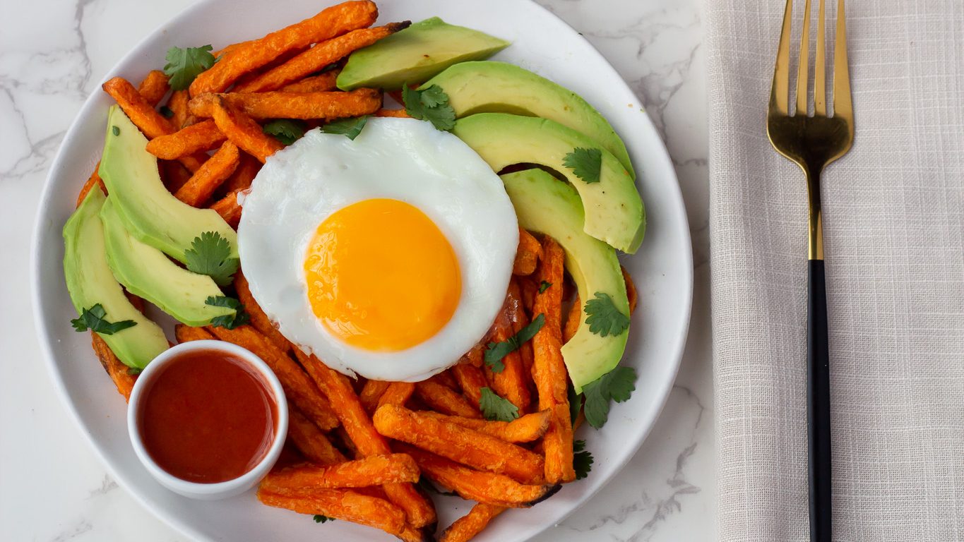Air Fryer Sweet Potato Fries with Air-Fried Eggs