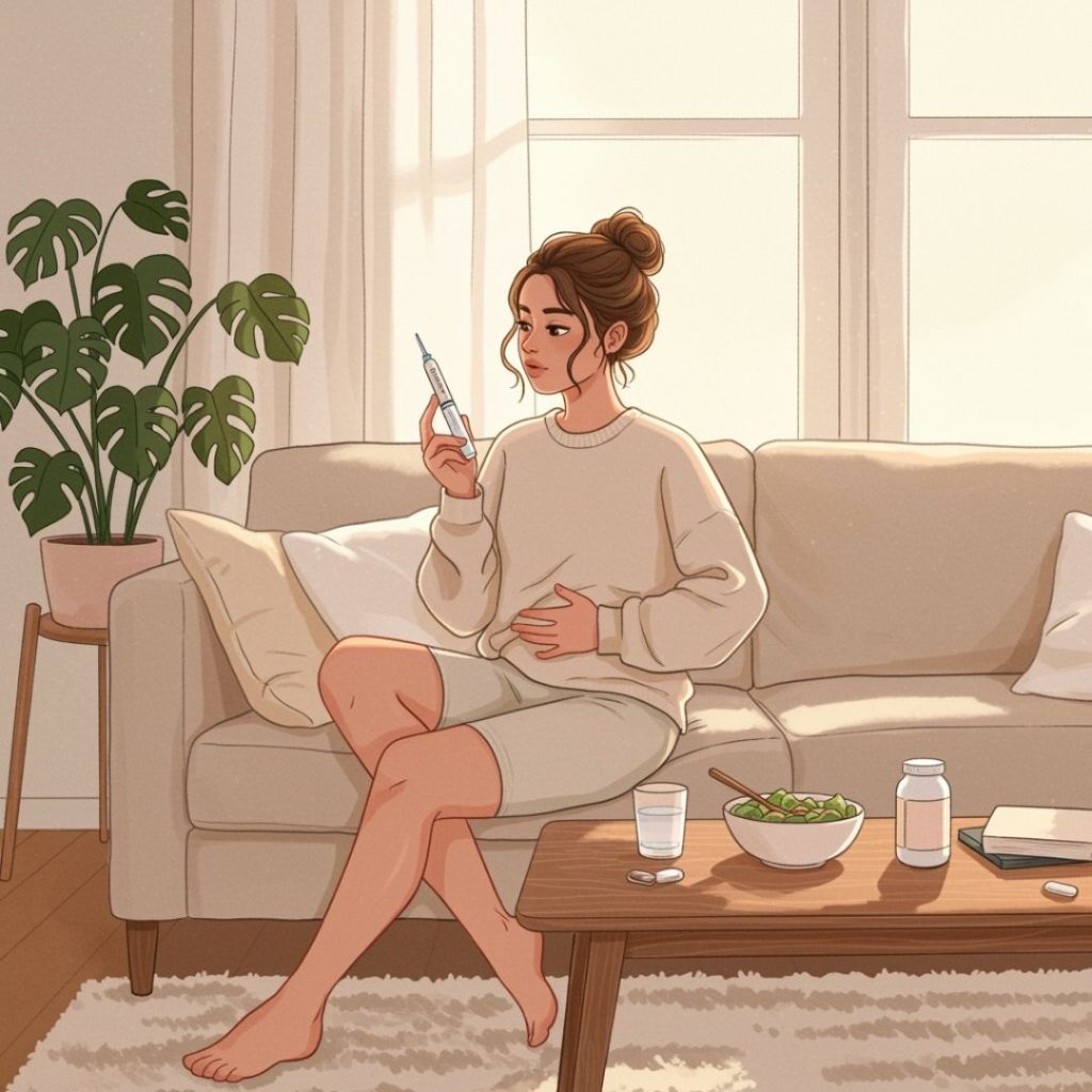 a girl is holding a syringe