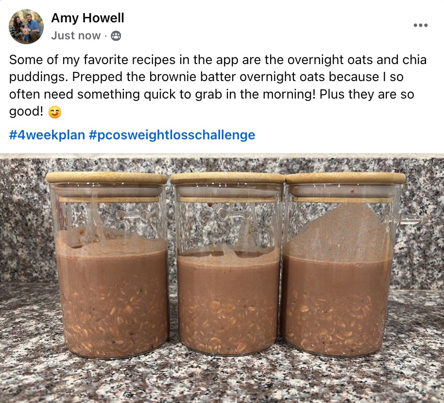 Three glass jars with chocolate overnight oats on a granite countertop, wooden lids in place.